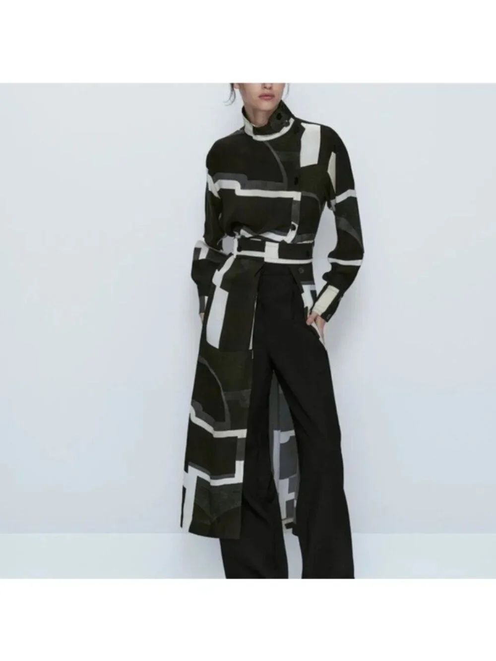 Massimo Dutti Womens Long Dress EU 42 US 10 White Black Geometric 6605/819 NWT